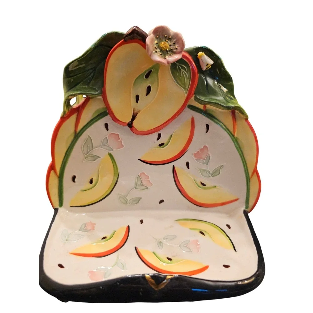 Vintage Blue Sky Ceramic J Mccall‎ Napkin Holder caddy Flowers Ladybug 2004 READ